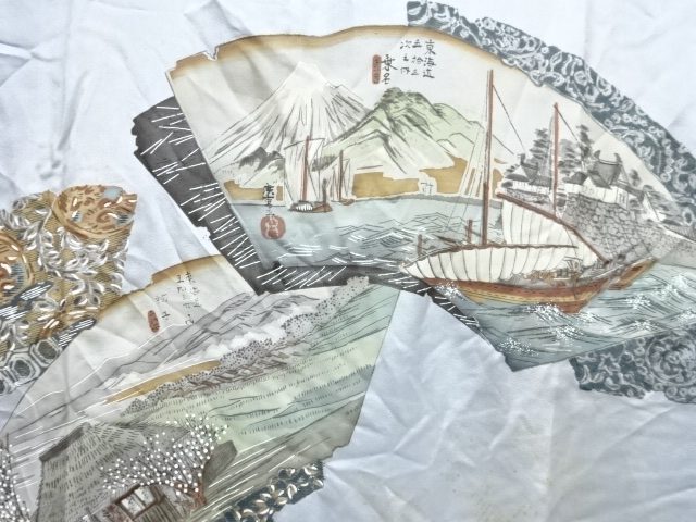 アンティーク　東海道五十三次模様男物長襦袢